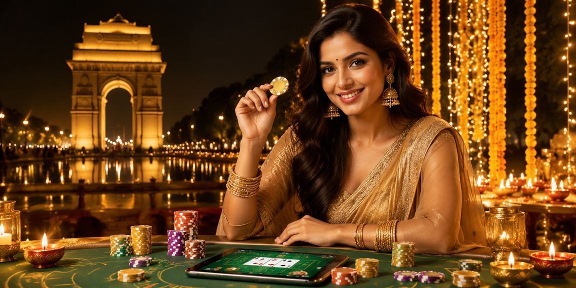 Teen Patti multi-player game displayed near India Gate Delhi during Diwali